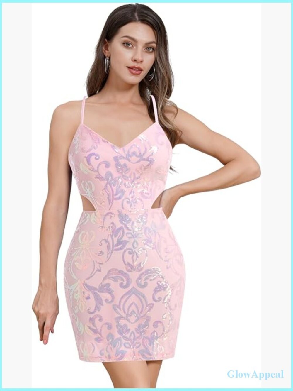 Sparkly Sequin Bodycon Mini Dress, Spaghetti Straps Party Club Dress
